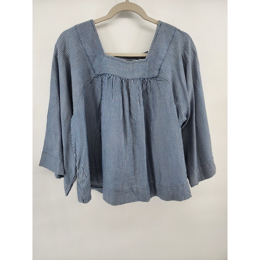 Gap Womens Blue White Striped Square Neck Lyocell Peasant Blouse Size M